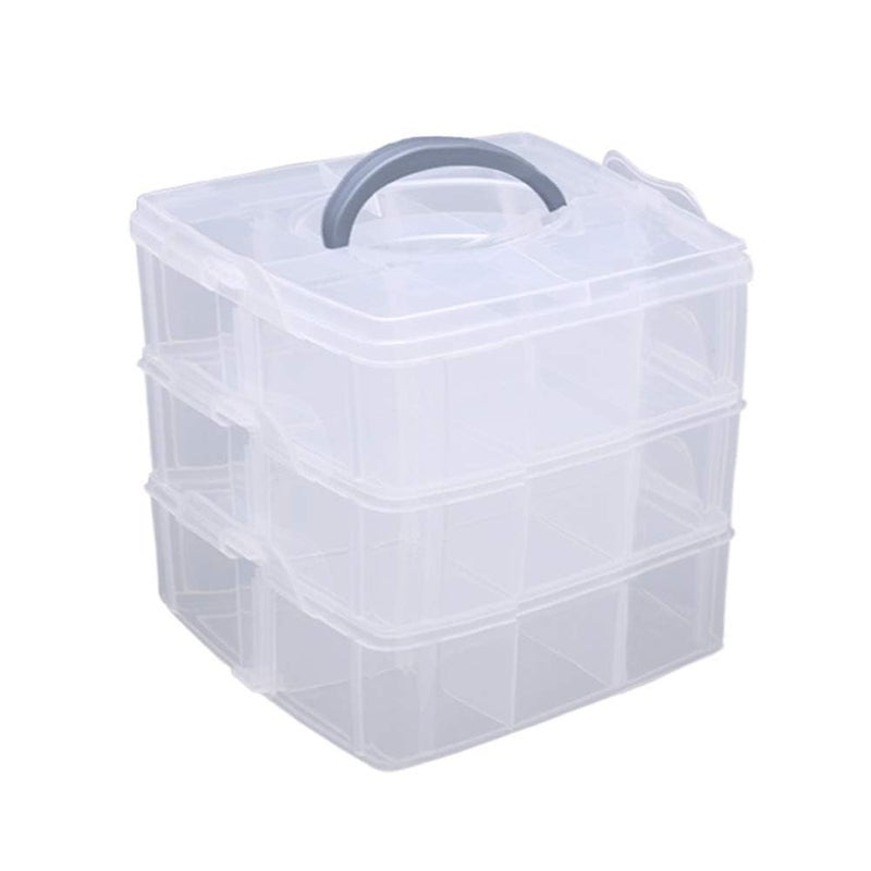 LZYMSZ 3-Tier Transparent Adjustable Stackable Compartment Slot Plastic Storage Box, Snap-Lock Clear Container Box for Storing Toy Jewelry Accessory 6.5 x 6.1x 4.9in(S) - Image 1